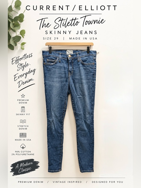 Current/Elliott Denim - Current/Elliott The Stiletto Townie Jeans Size 29 Blue Skinny Stretch